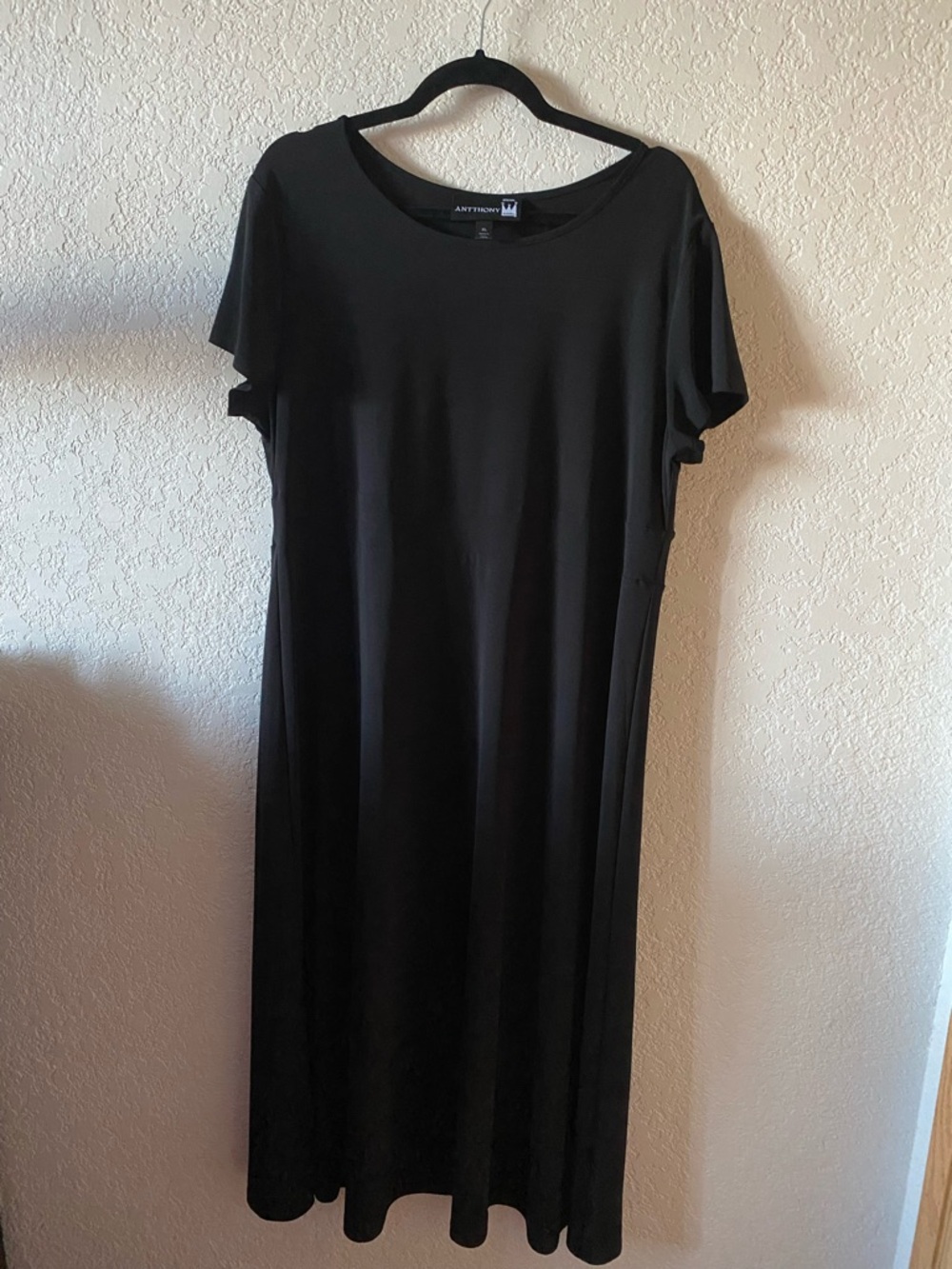 Antthony Black Midi Dress - Short Sleeve Crew Neck Empire Waist Size XL